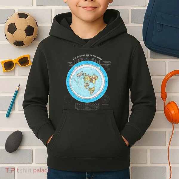 Gleason Flat Earth Map Blue Flat Earth Map Flat Earth Kids Hoodie