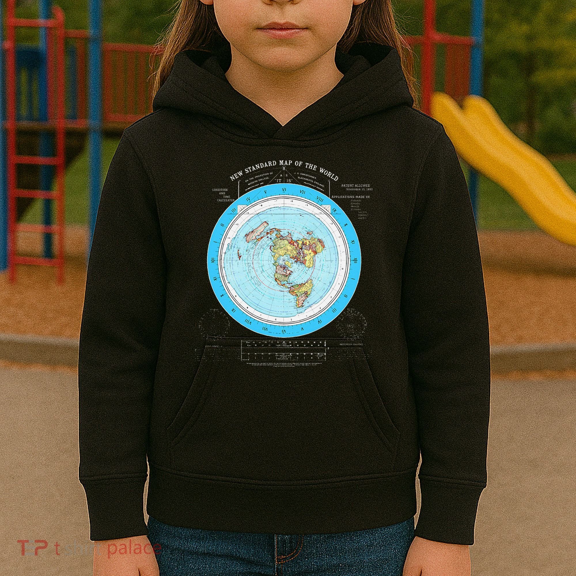 Gleason Flat Earth Map Blue Flat Earth Map Flat Earth Kids Hoodie