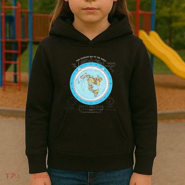 Gleason Flat Earth Map Blue Flat Earth Map Flat Earth Kids Hoodie