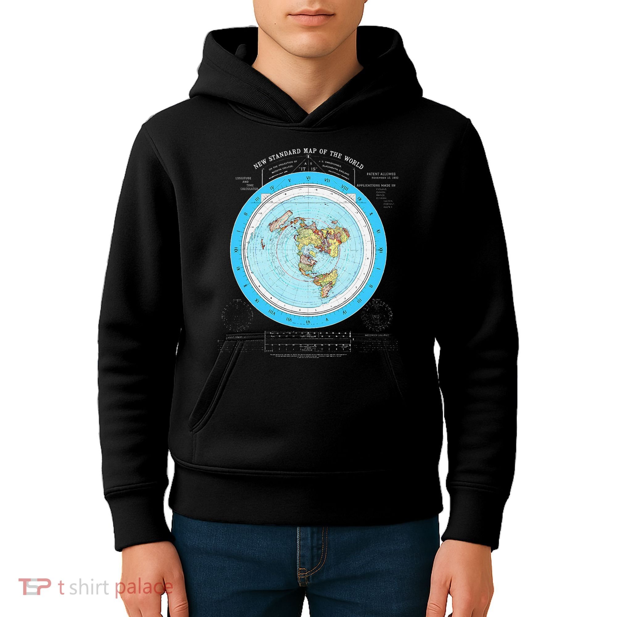 Gleason Flat Earth Map Blue Flat Earth Map Flat Earth Kids Hoodie