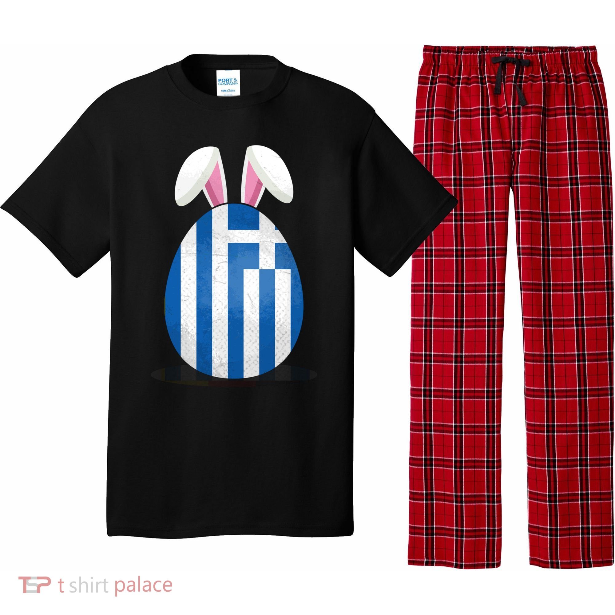 Greece Flag Egg Bunny Ears Greek Easter Sunday Gift Pajama Set