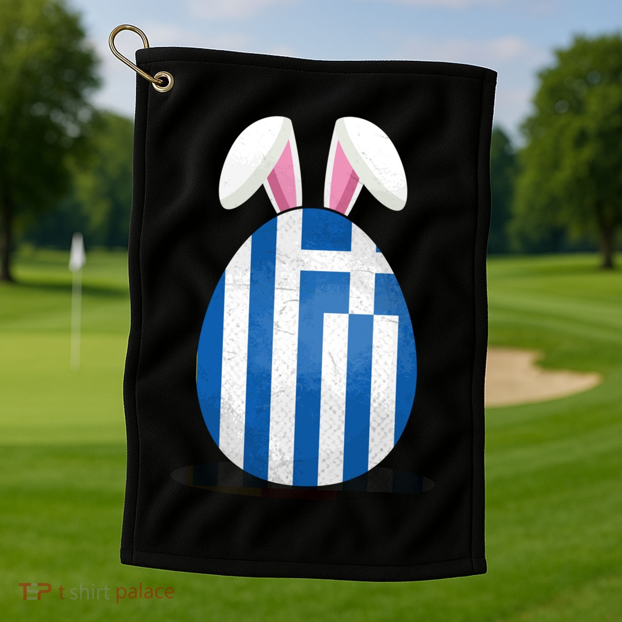 Greece Flag Egg Bunny Ears Greek Easter Sunday Gift Golf Towel