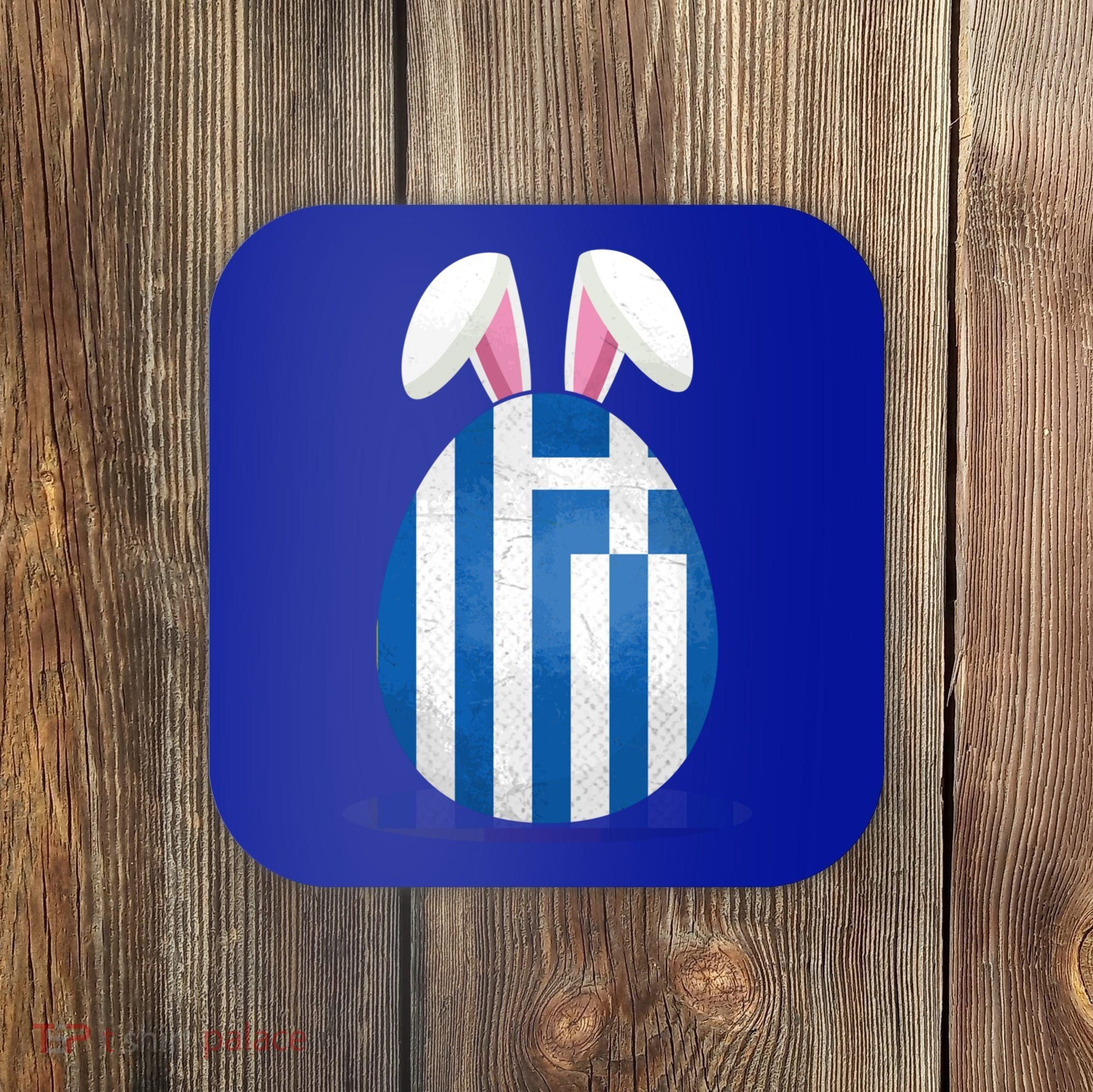 Greece Flag Egg Bunny Ears Greek Easter Sunday Gift Coaster