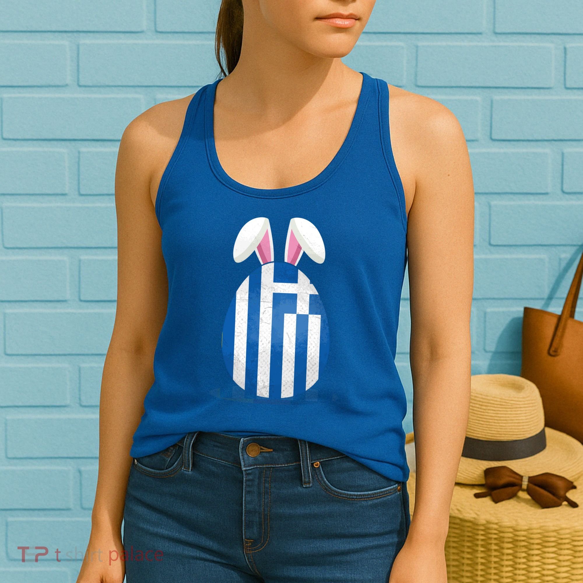 Greece Flag Egg Bunny Ears Greek Easter Sunday Gift Women's Tank Top