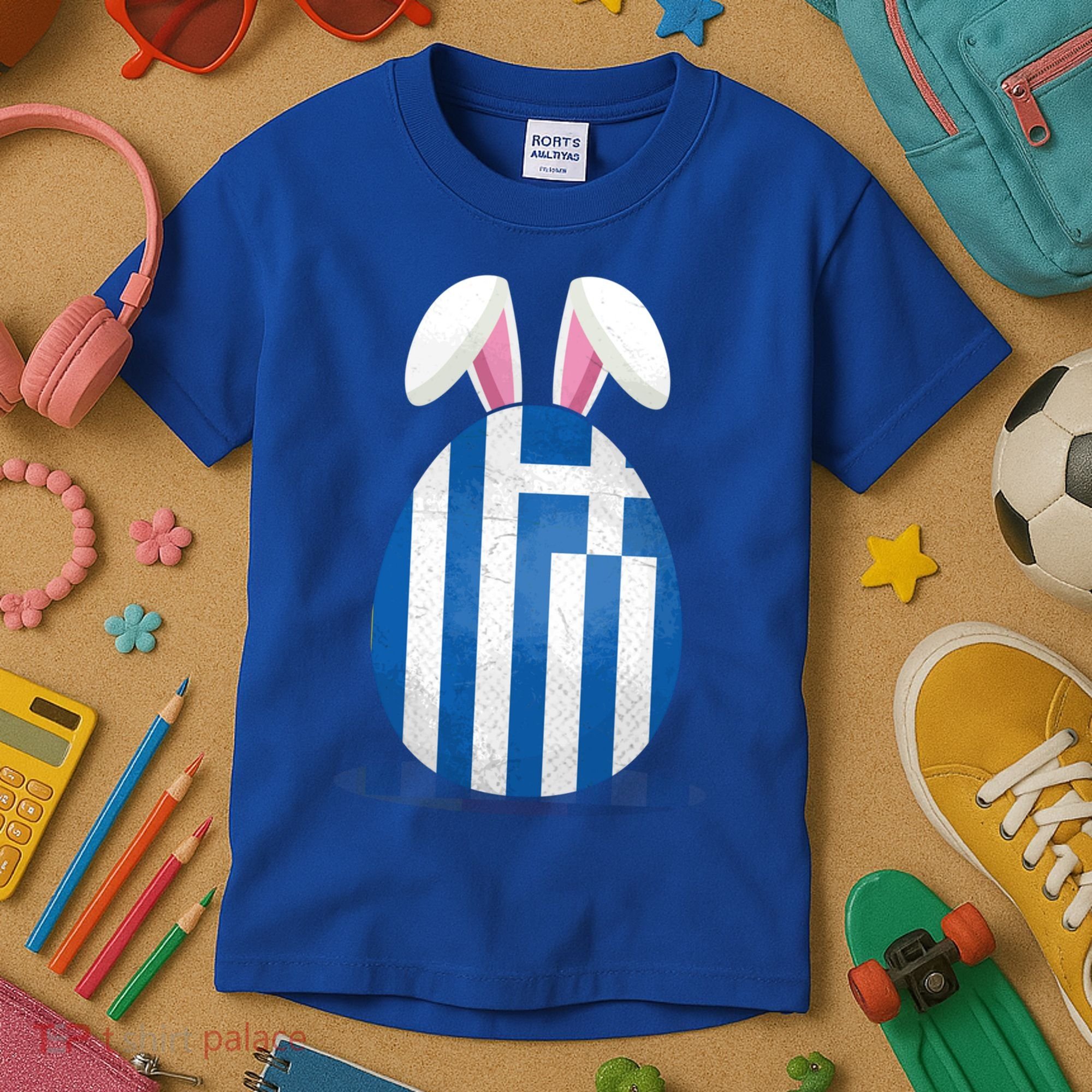 Greece Flag Egg Bunny Ears Greek Easter Sunday Gift Kids T-Shirt