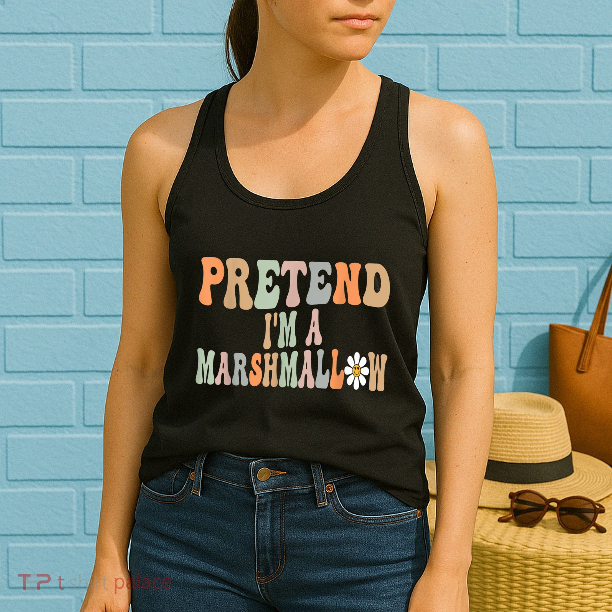 Groovy Funny Easy Lazy Halloween Pretend I'm A Marshmallow Women's Tank Top