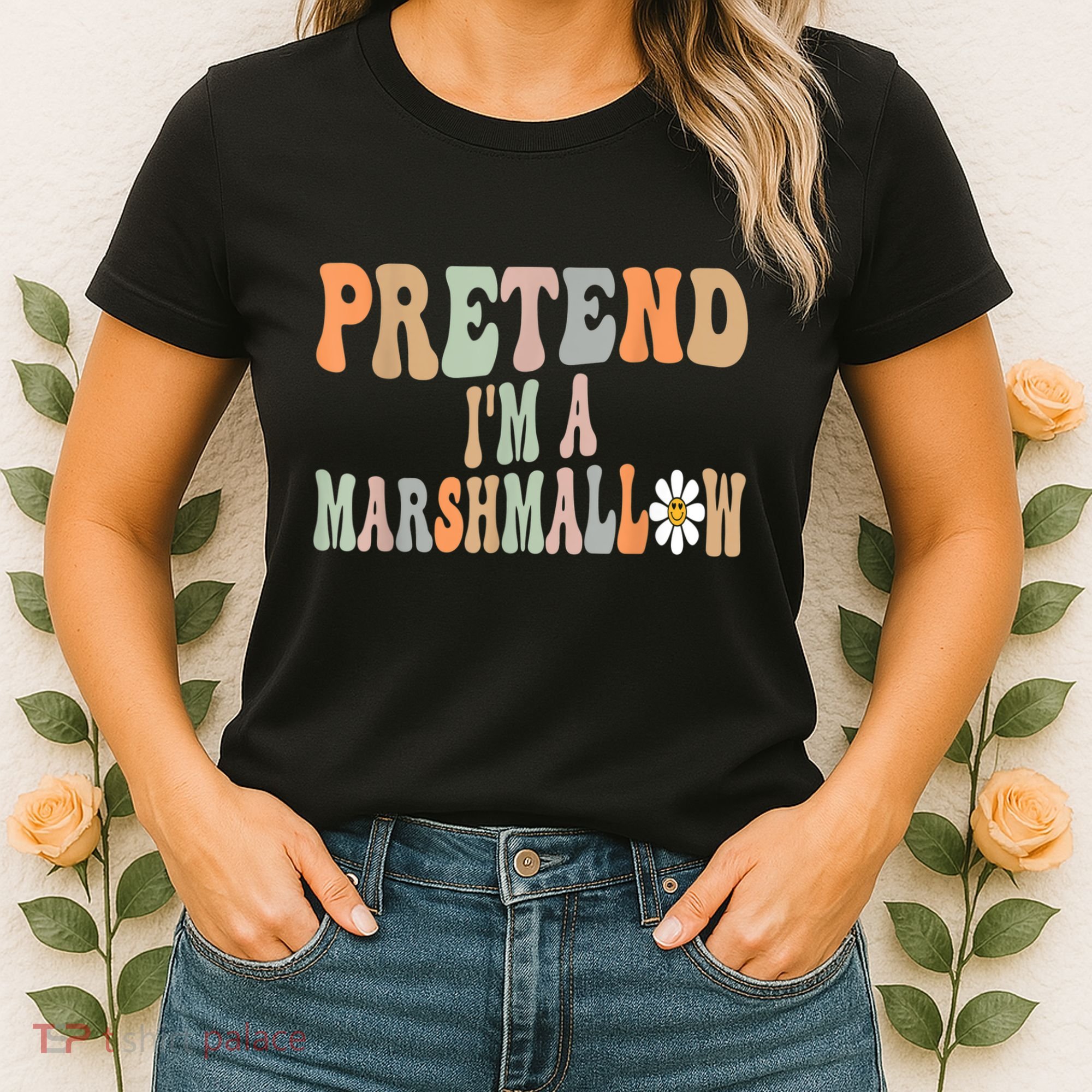 Groovy Funny Easy Lazy Halloween Pretend I'm A Marshmallow Women's T-Shirt