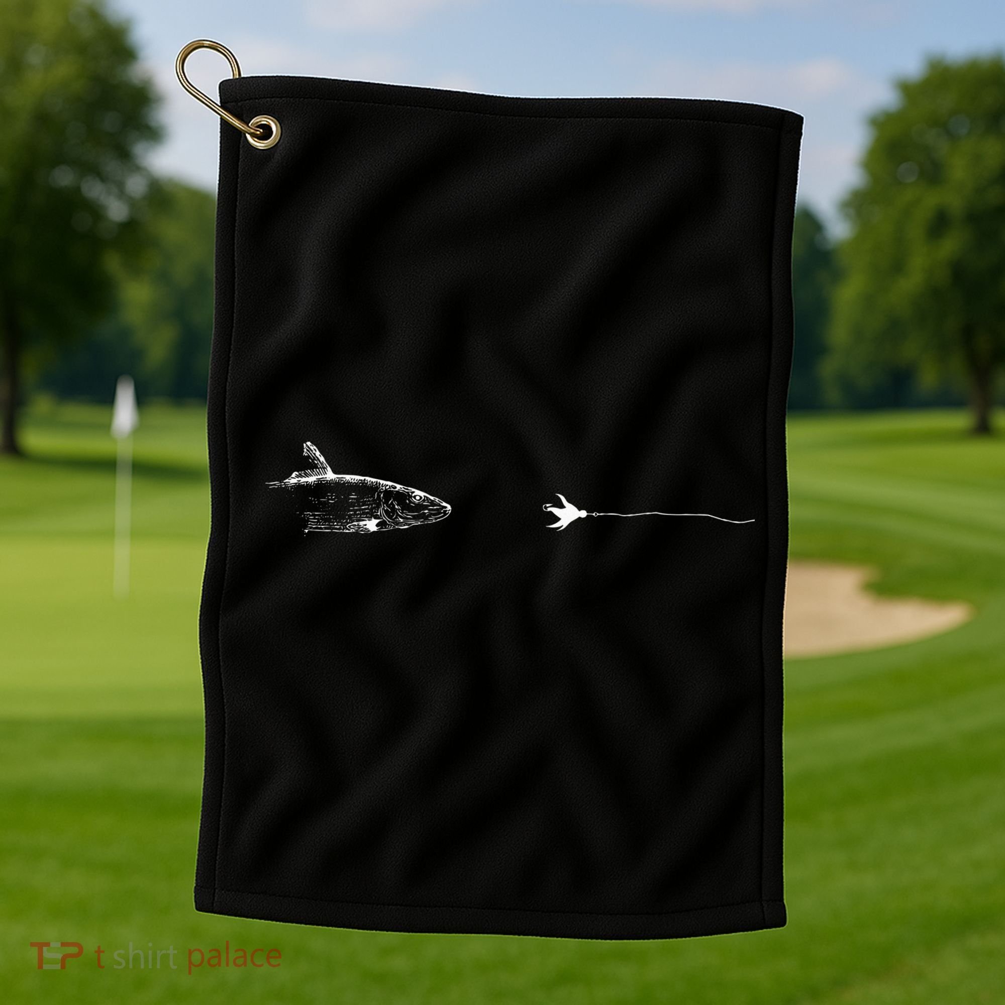 Graphic Fly Fishing Hook Line Fish Bonefish Golf Towel