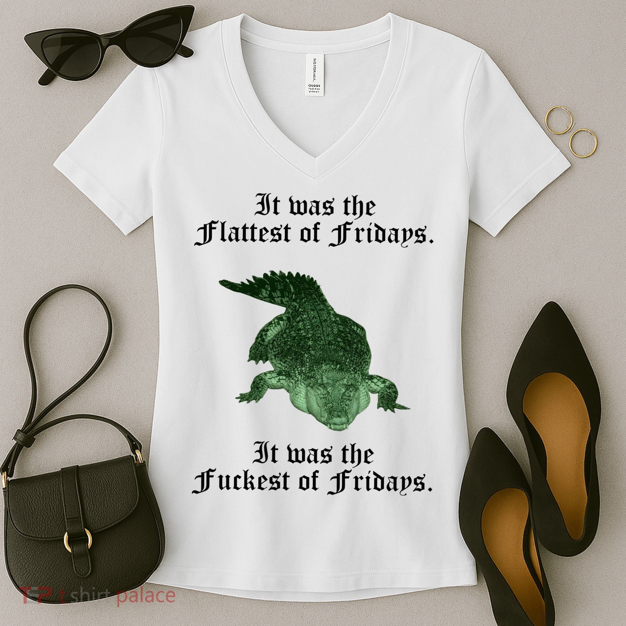 Gator Flat Fuck Friday's Funny Women's V-Neck T-Shirt