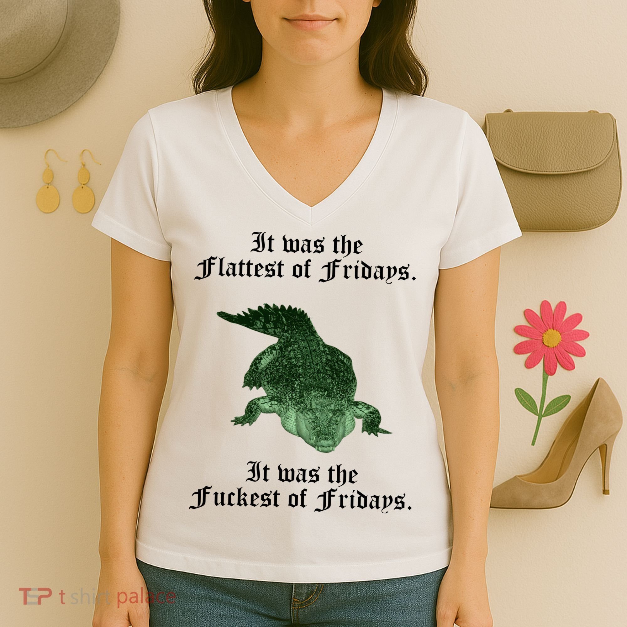 Gator Flat Fuck Friday's Funny Women's V-Neck T-Shirt