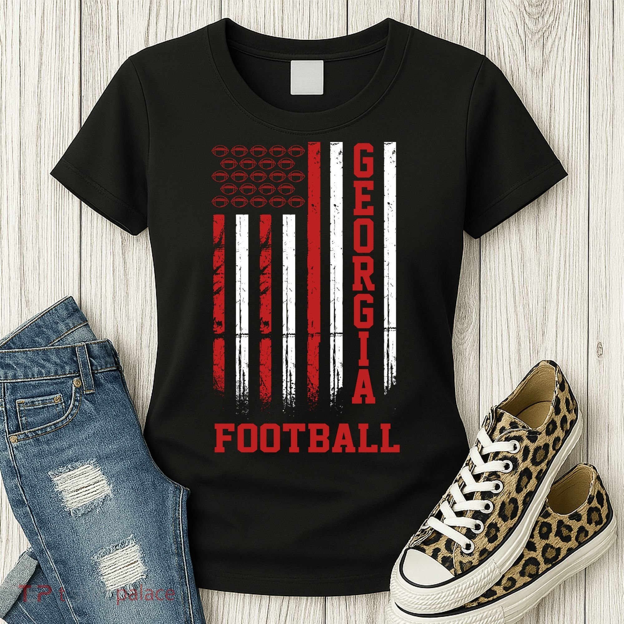 Georgia Football Fan American Flag Women's T-Shirt