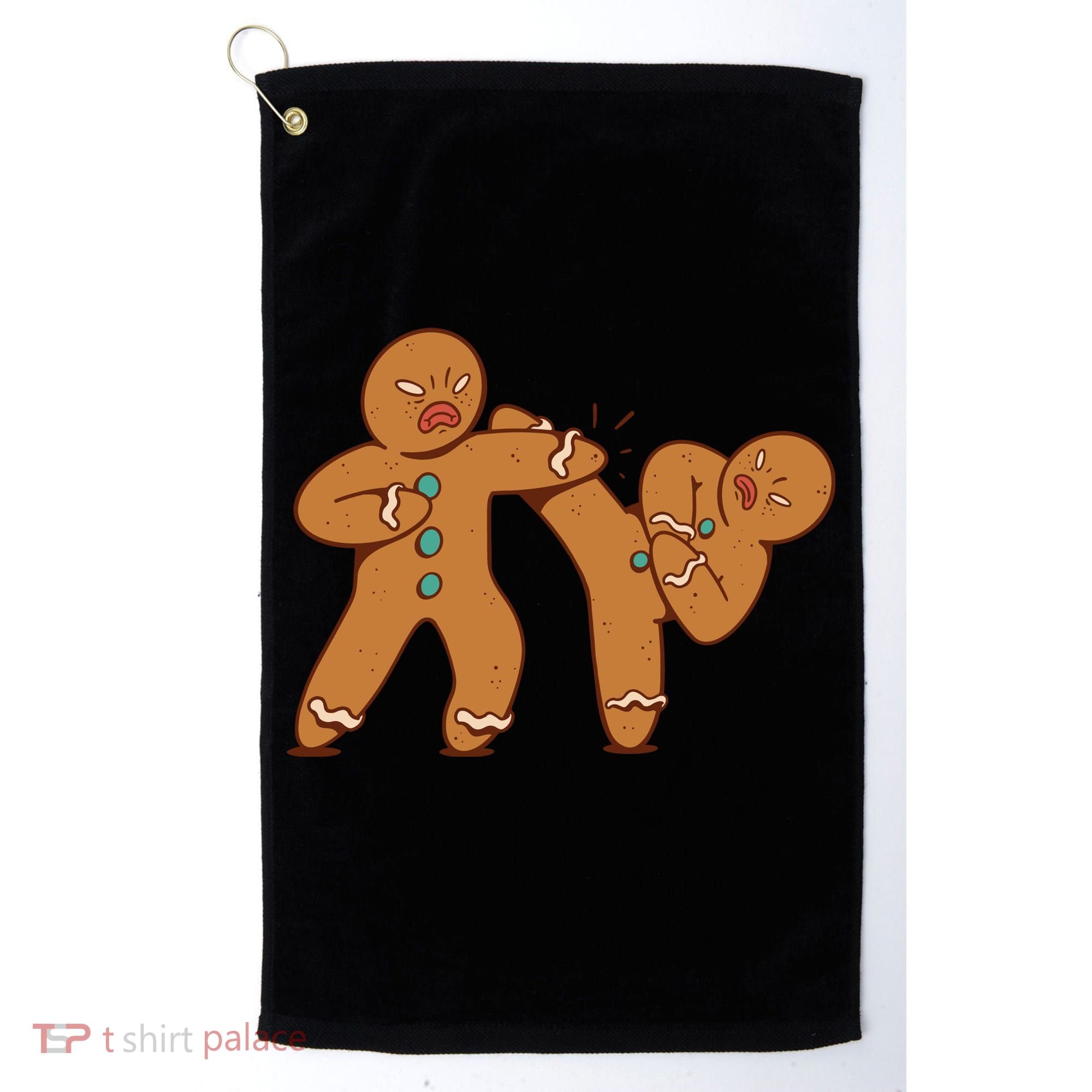 Gingerbread Fight Funny Holiday Golf Towel