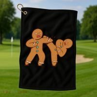 Gingerbread Fight Funny Holiday Golf Towel thumb 1