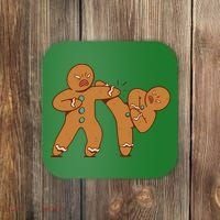 Gingerbread Fight Funny Holiday Coaster thumb 0