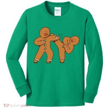 Gingerbread Fight Funny Holiday Kids Long Sleeve Shirt