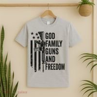 GOD FAMILY GUNS FREEDOM Gun Rights Faith Jesus Camo T-Shirt thumb 2