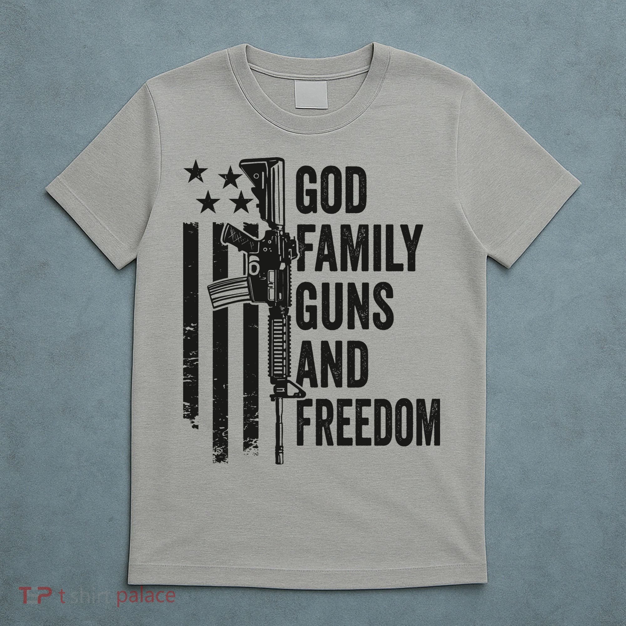 GOD FAMILY GUNS FREEDOM Gun Rights Faith Jesus Camo T-Shirt