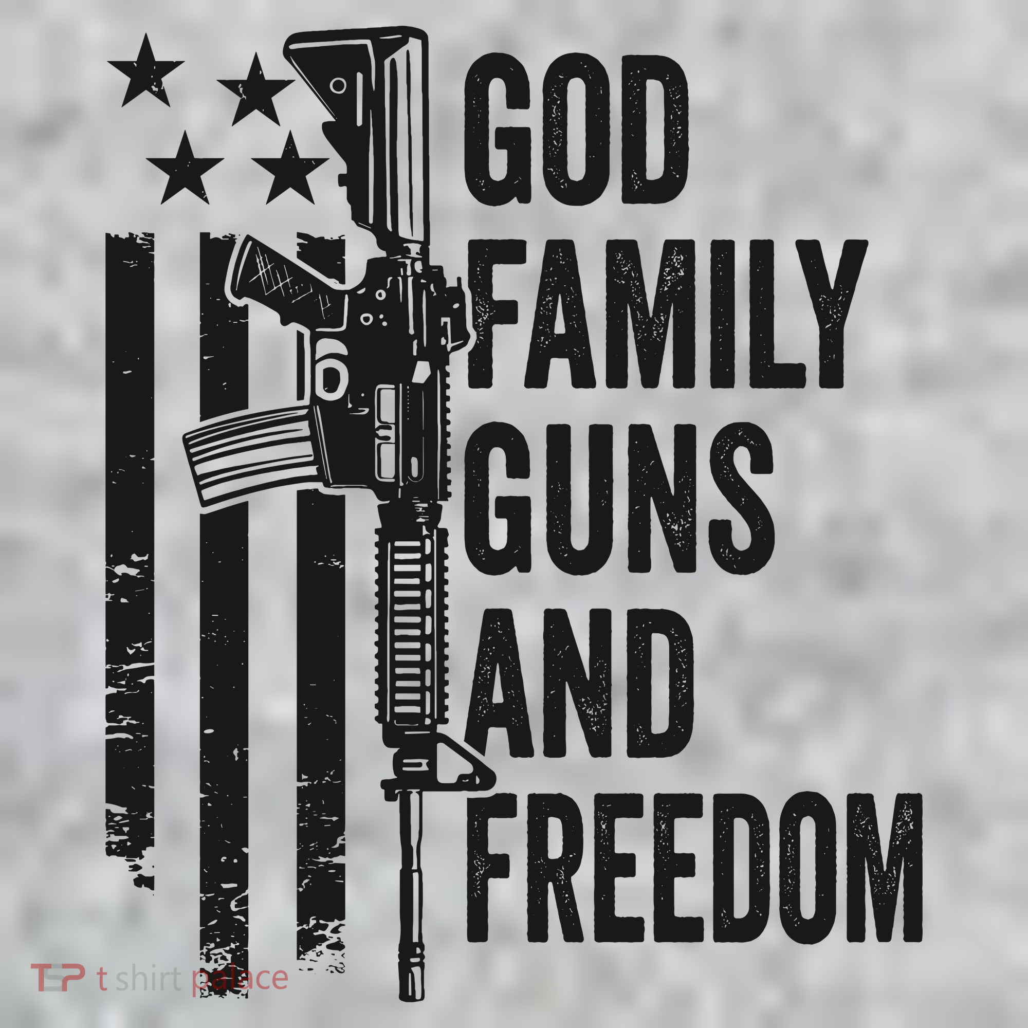GOD FAMILY GUNS FREEDOM Gun Rights Faith Jesus Camo T-Shirt