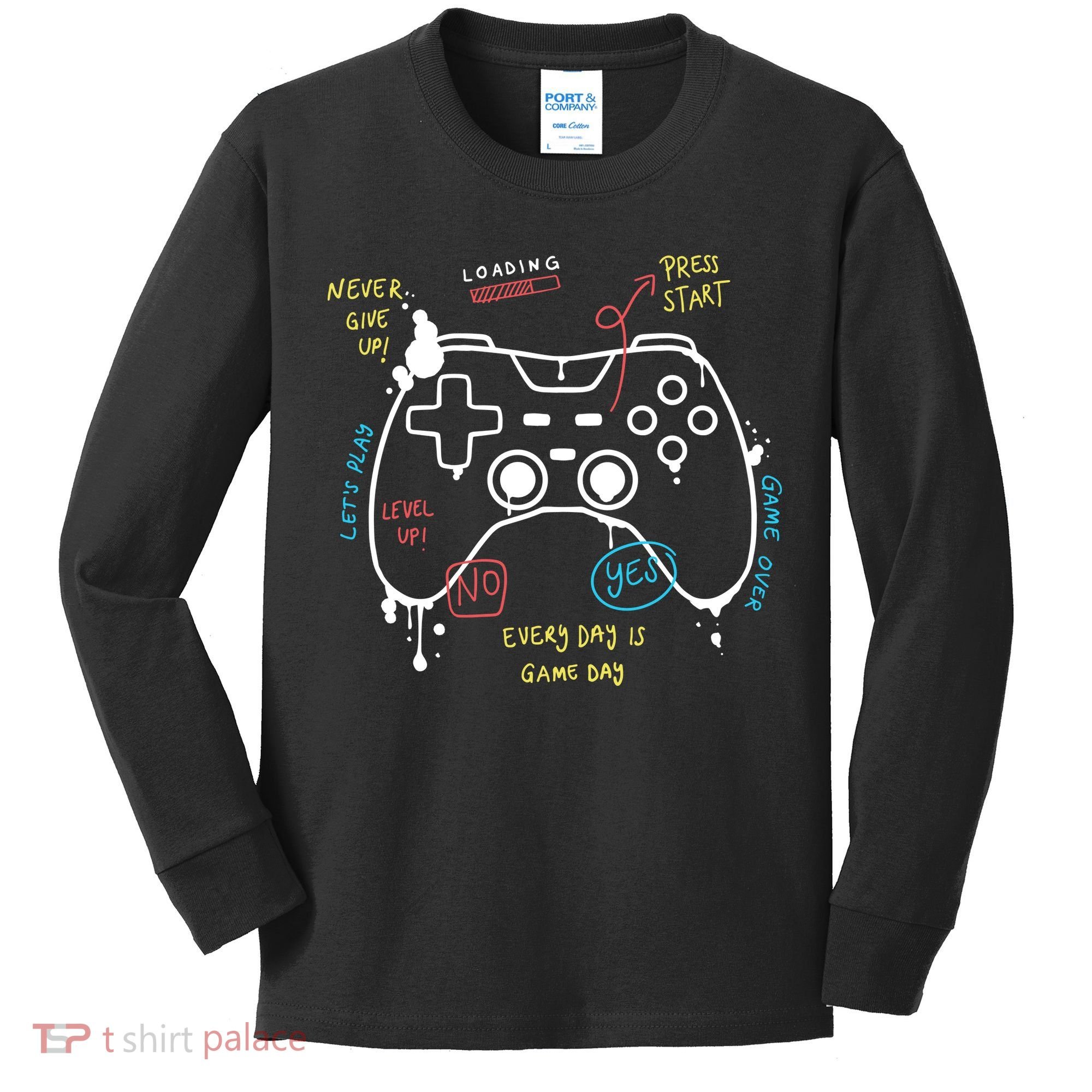 Gamer Funny Gaming Remote Everyday Is Game Day Kids Long Sleeve Shirt