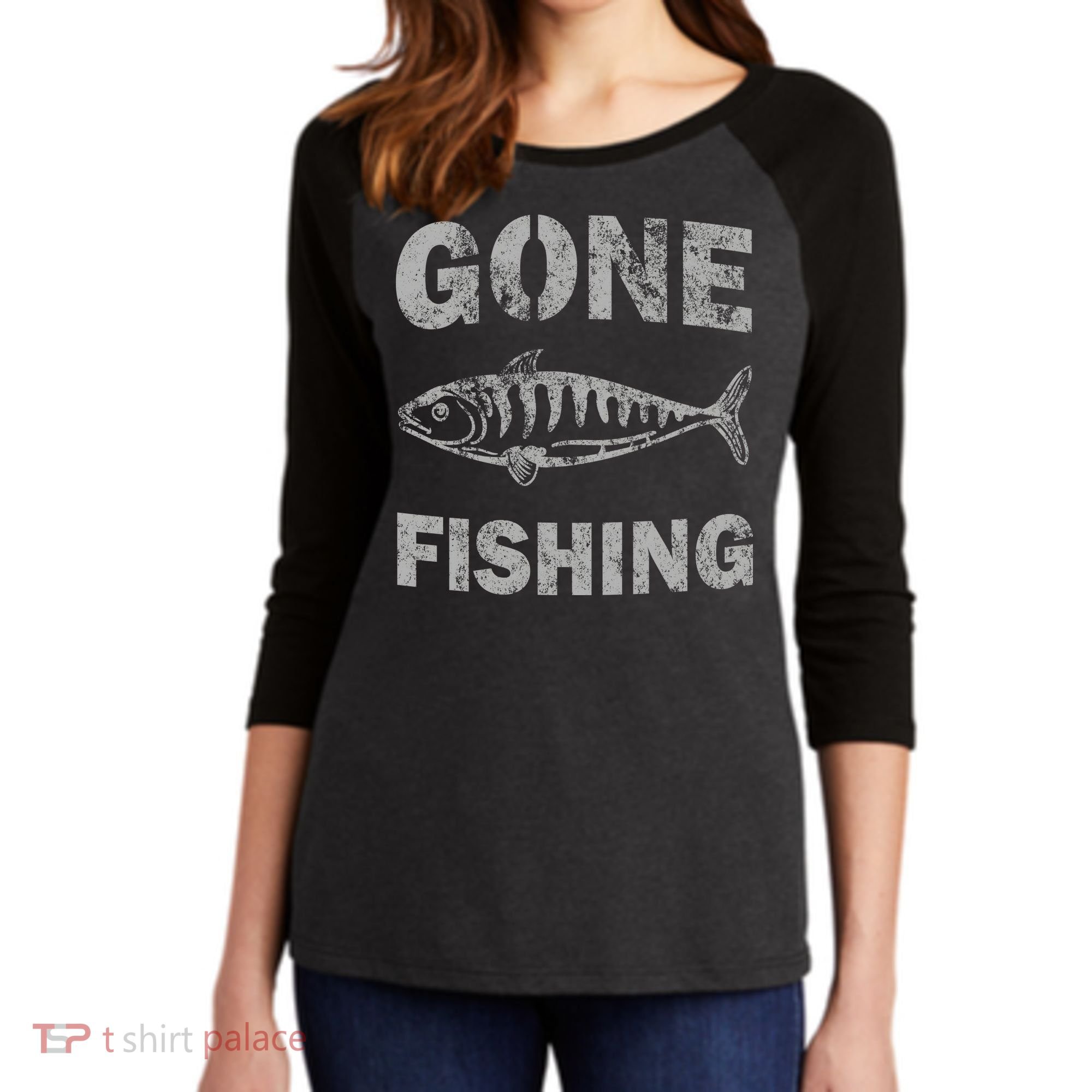 Gone Fishing Women's Tri-Blend 3/4-Sleeve Raglan Shirt
