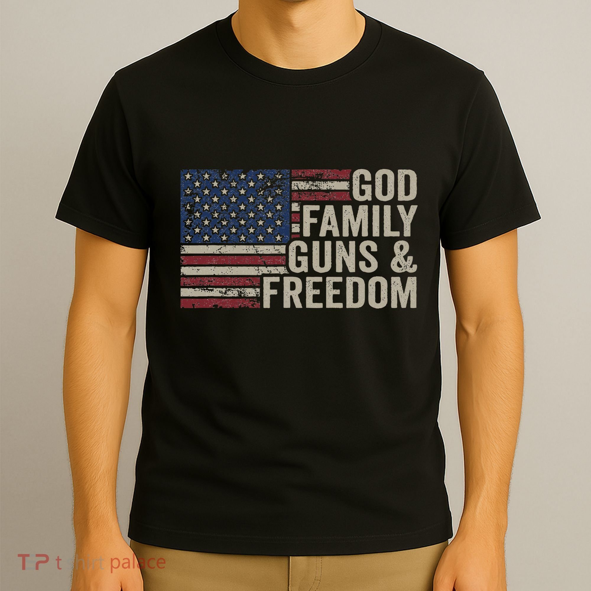 God Family Guns & Freedom Pro Gun Vintage Usa Flag T-Shirt
