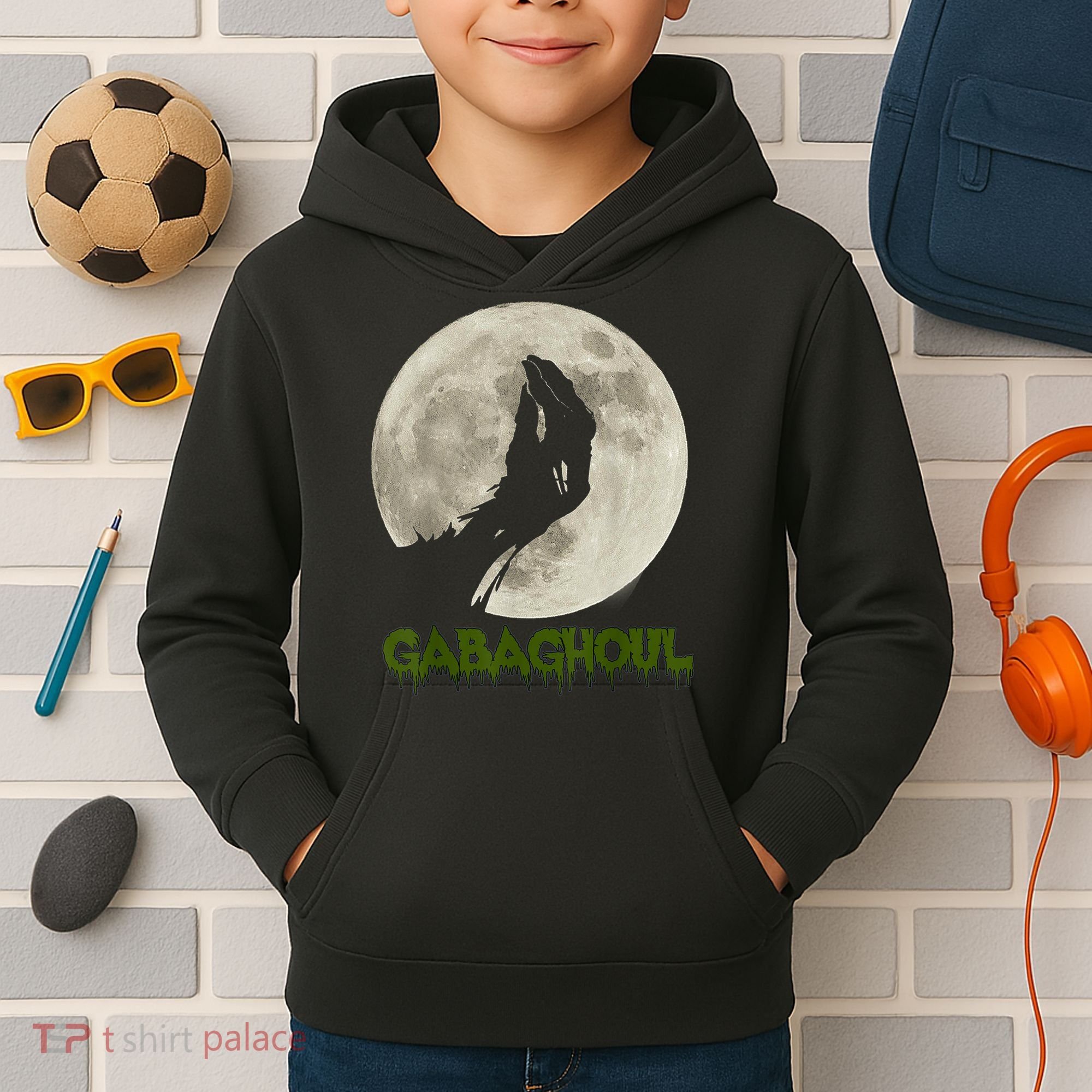 Gabaghoul Funny Hand Moon Halloween Kids Hoodie