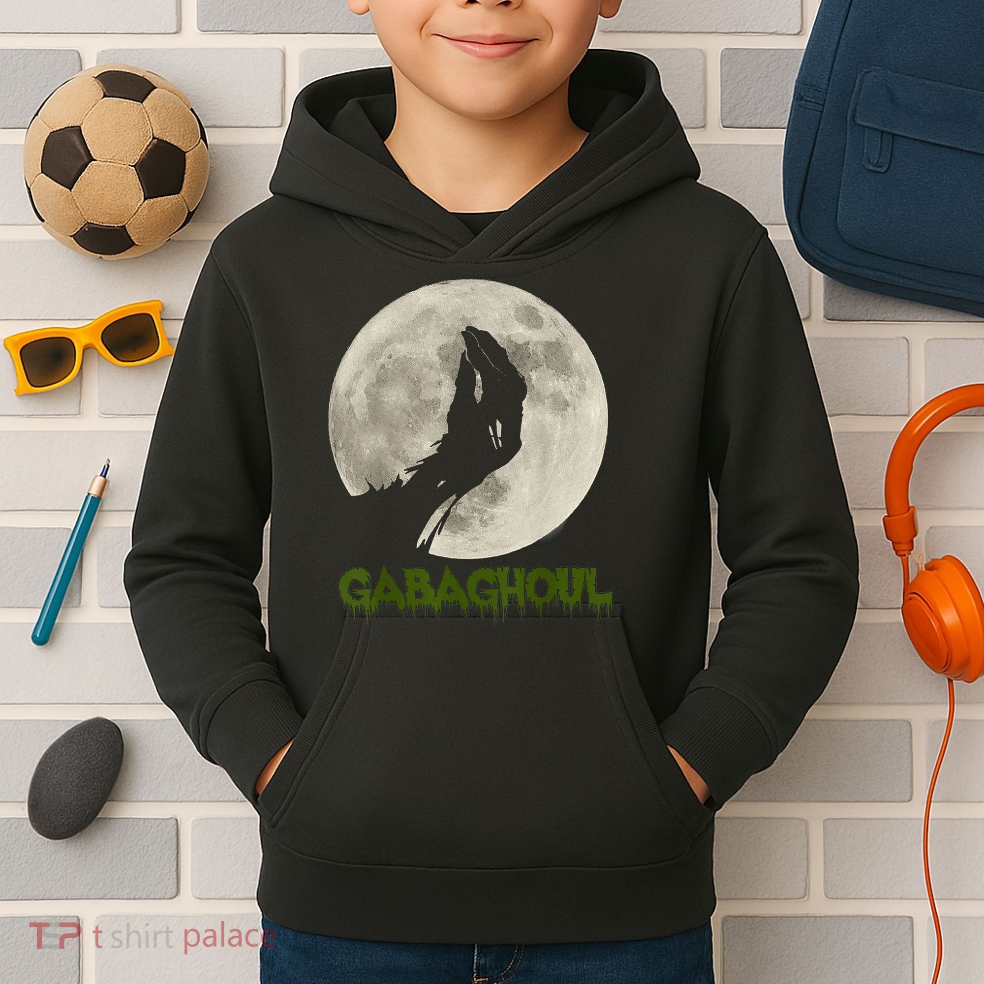 Gabaghoul Funny Hand Moon Halloween Kids Hoodie