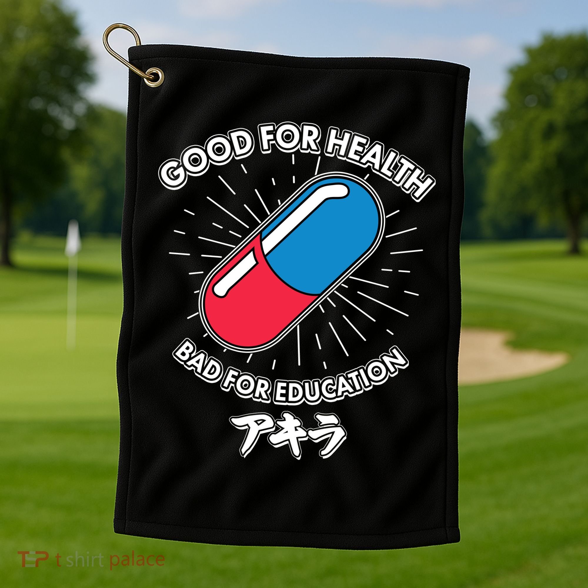 Good For Health Bad For Education Logo Anime Fan Golf Towel