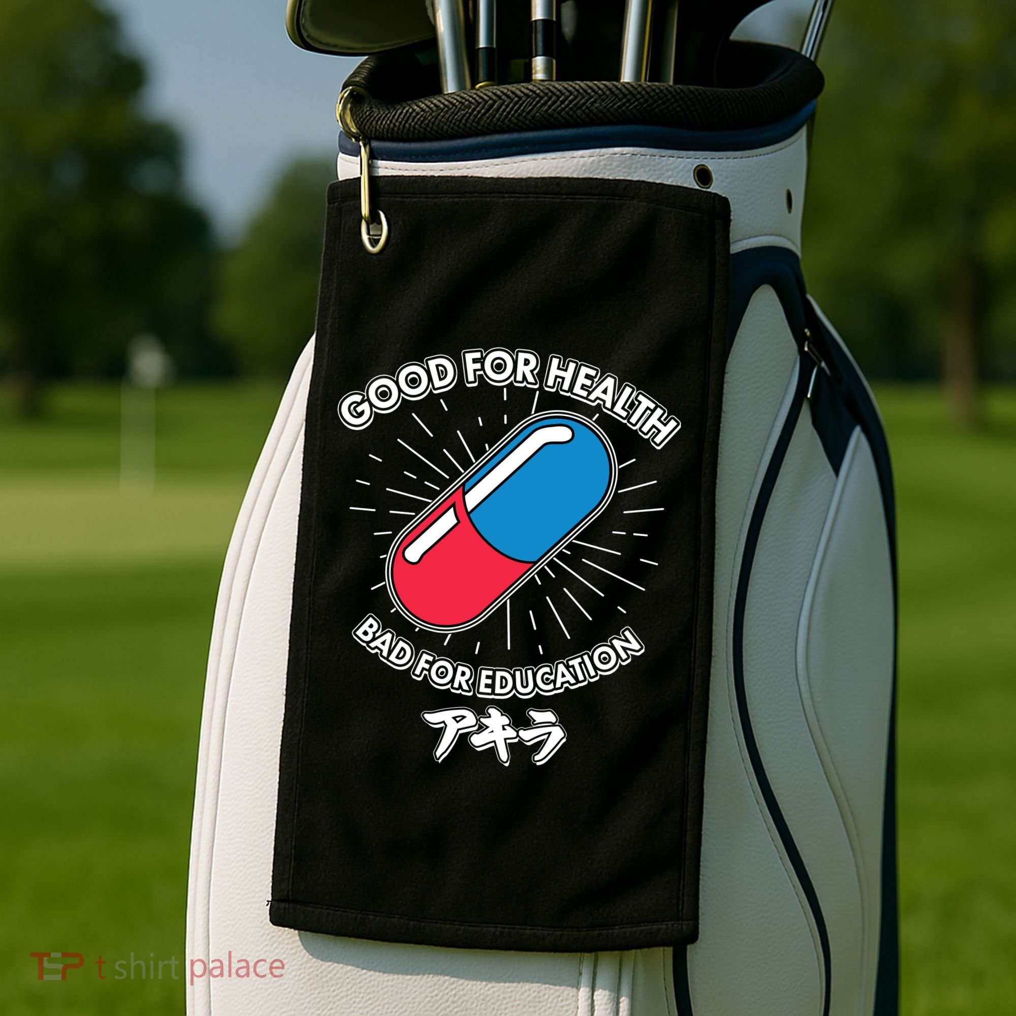 Good For Health Bad For Education Logo Anime Fan Golf Towel