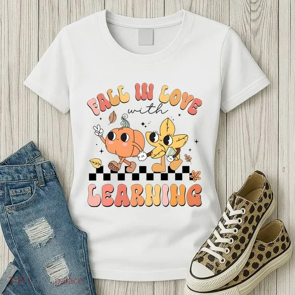 Groovy Fall In Love With Learning Autumn Women's T-Shirt