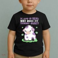 God Funny If God Is Real Why Does My Tummy Hurt, Sad Cow Toddler T-Shirt thumb 2