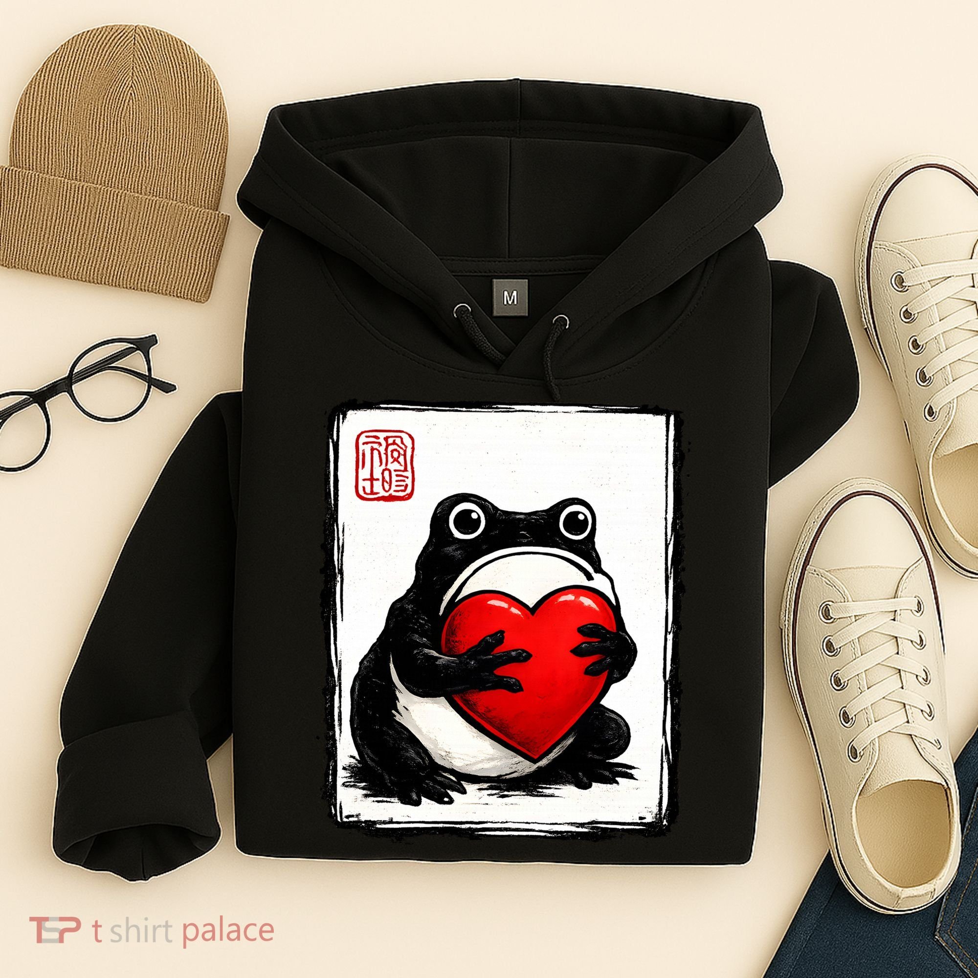 Grumpy Frog Japanese Valentine's Day Hoodie