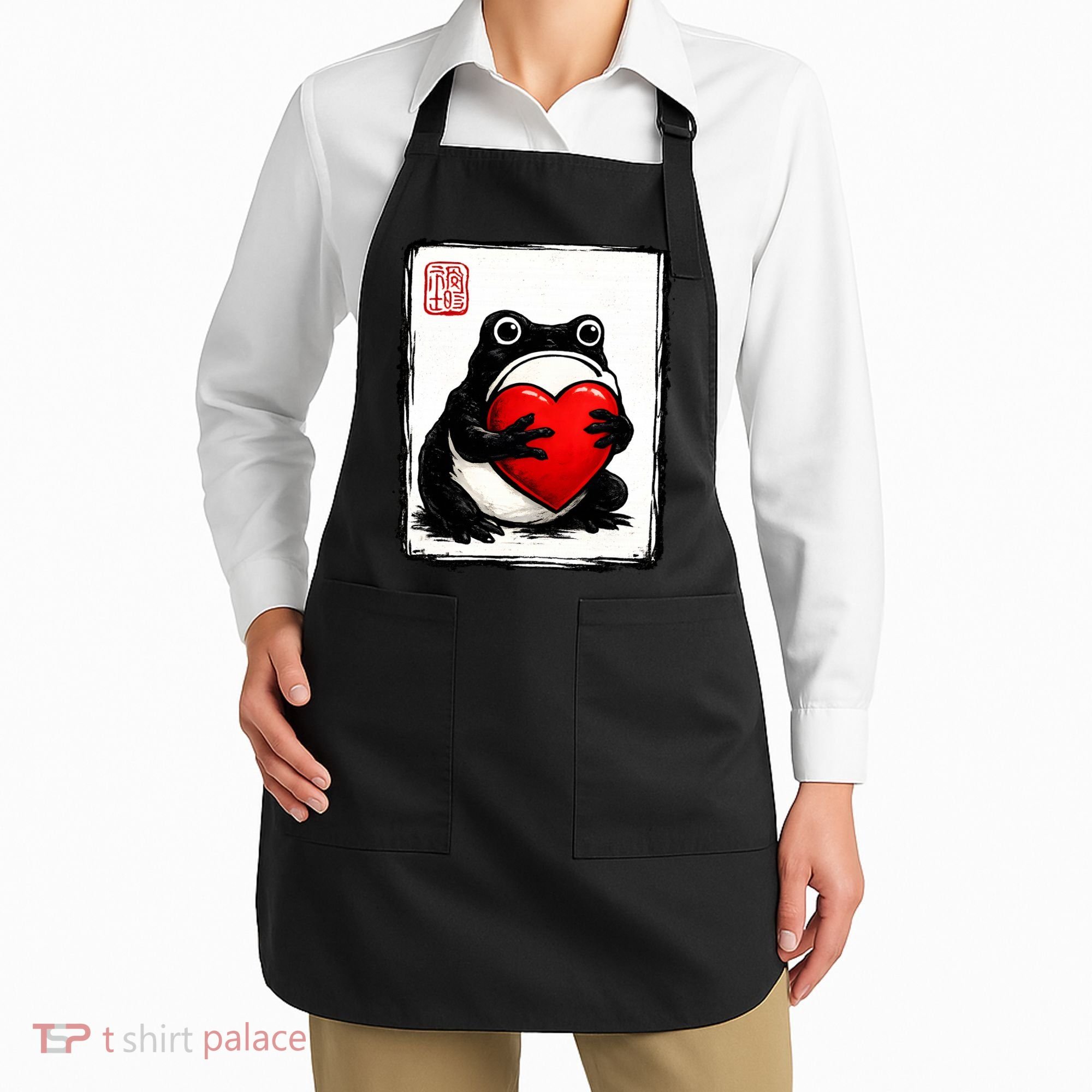 Grumpy Frog Japanese Valentine's Day Apron