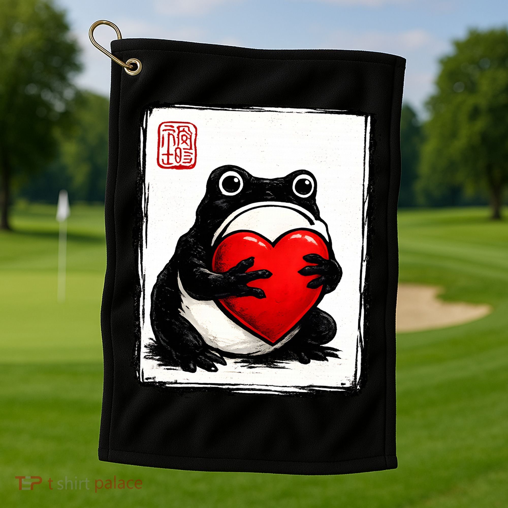 Grumpy Frog Japanese Valentine's Day Golf Towel