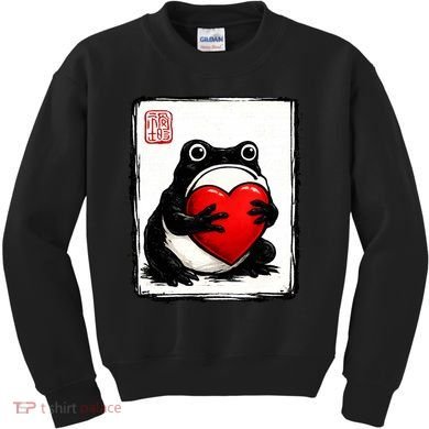 Grumpy Frog Japanese Valentine's Day Kids Sweatshirt