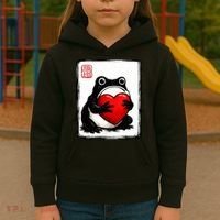 Grumpy Frog Japanese Valentine's Day Kids Hoodie thumb 3