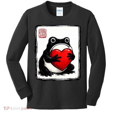 Grumpy Frog Japanese Valentine's Day Kids Long Sleeve Shirt
