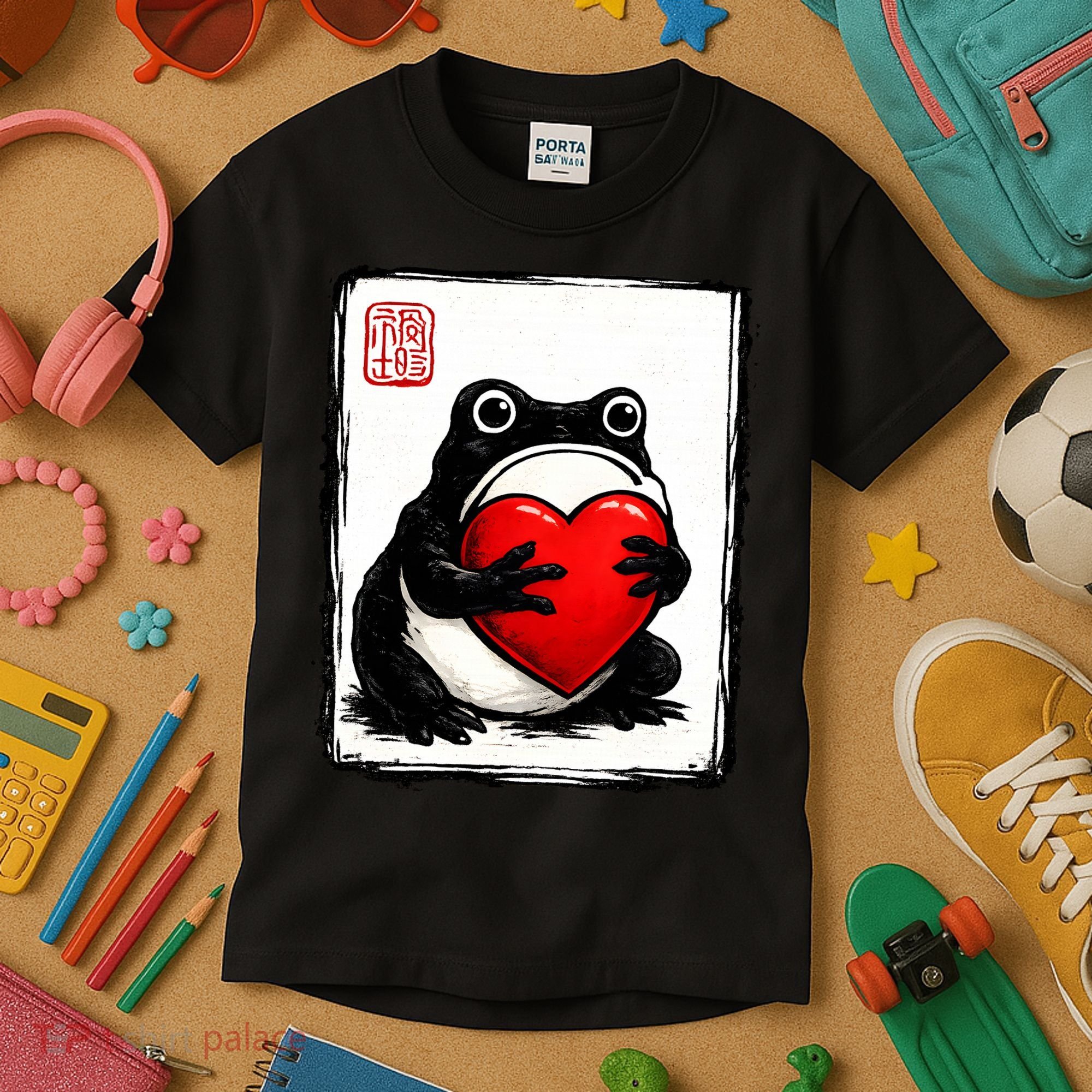 Grumpy Frog Japanese Valentine's Day Kids T-Shirt