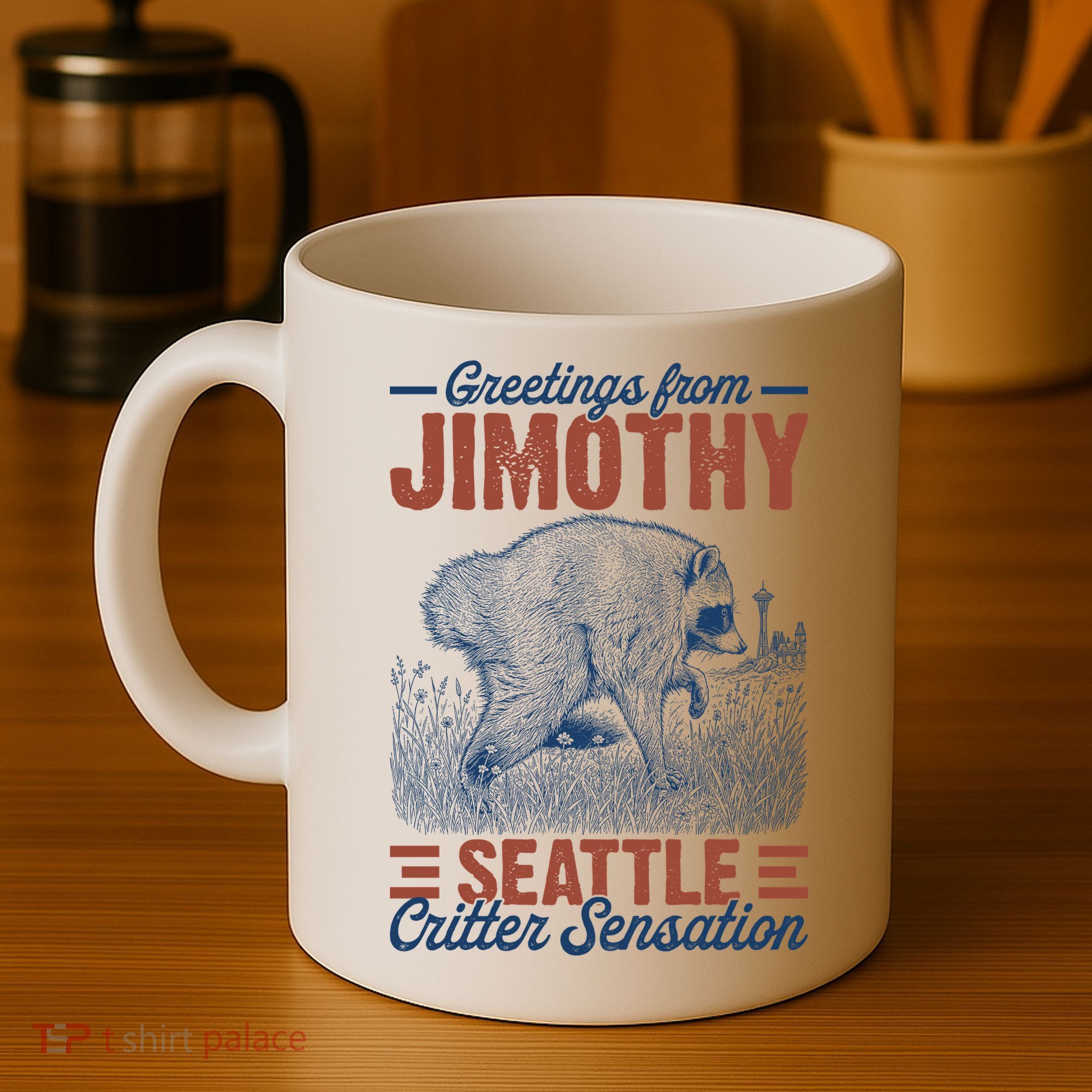 Greetings From Jimothy Seattle Critter Raccoon Coffee Mug