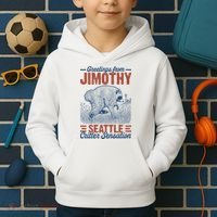 Greetings From Jimothy Seattle Critter Raccoon Kids Hoodie thumb 2