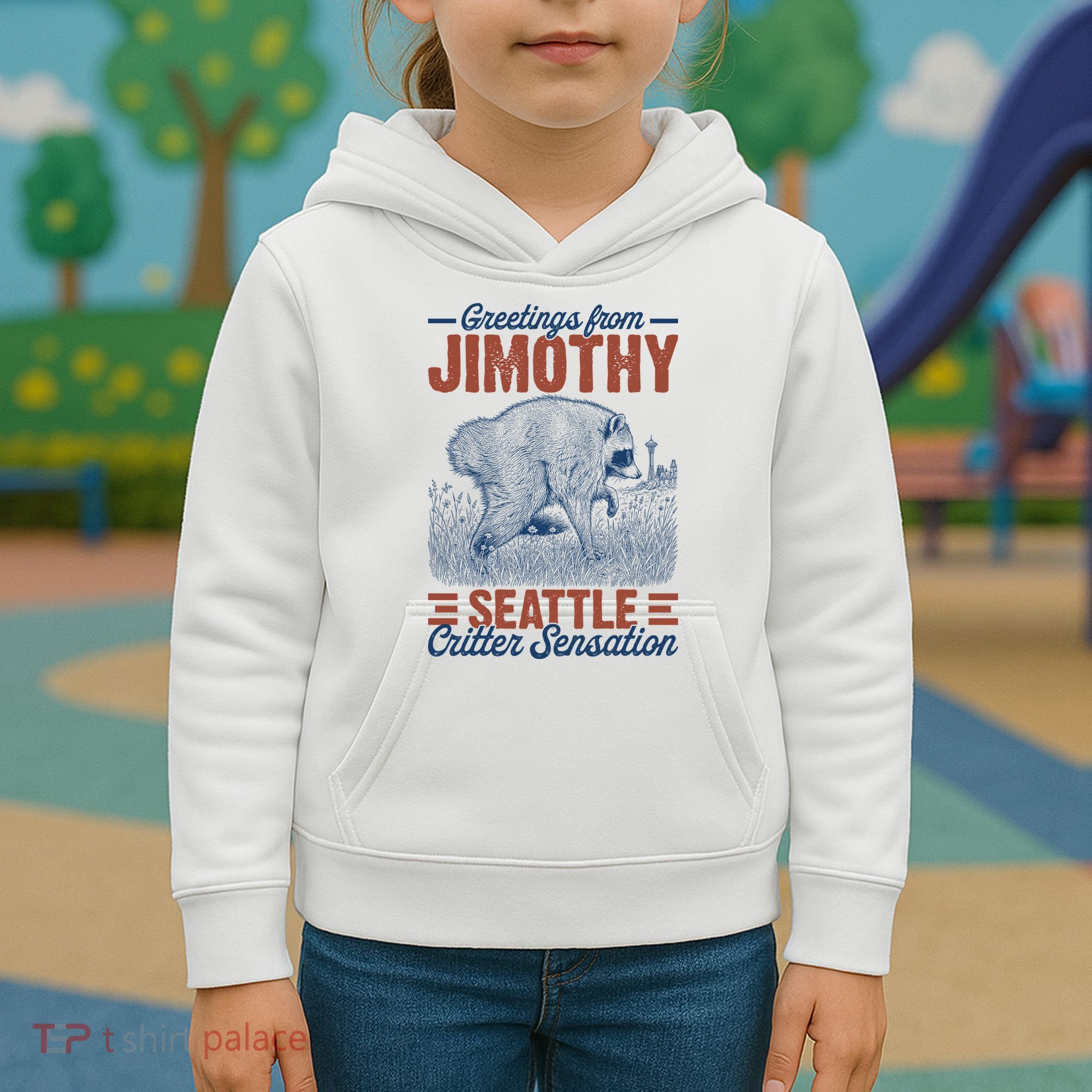 Greetings From Jimothy Seattle Critter Raccoon Kids Hoodie