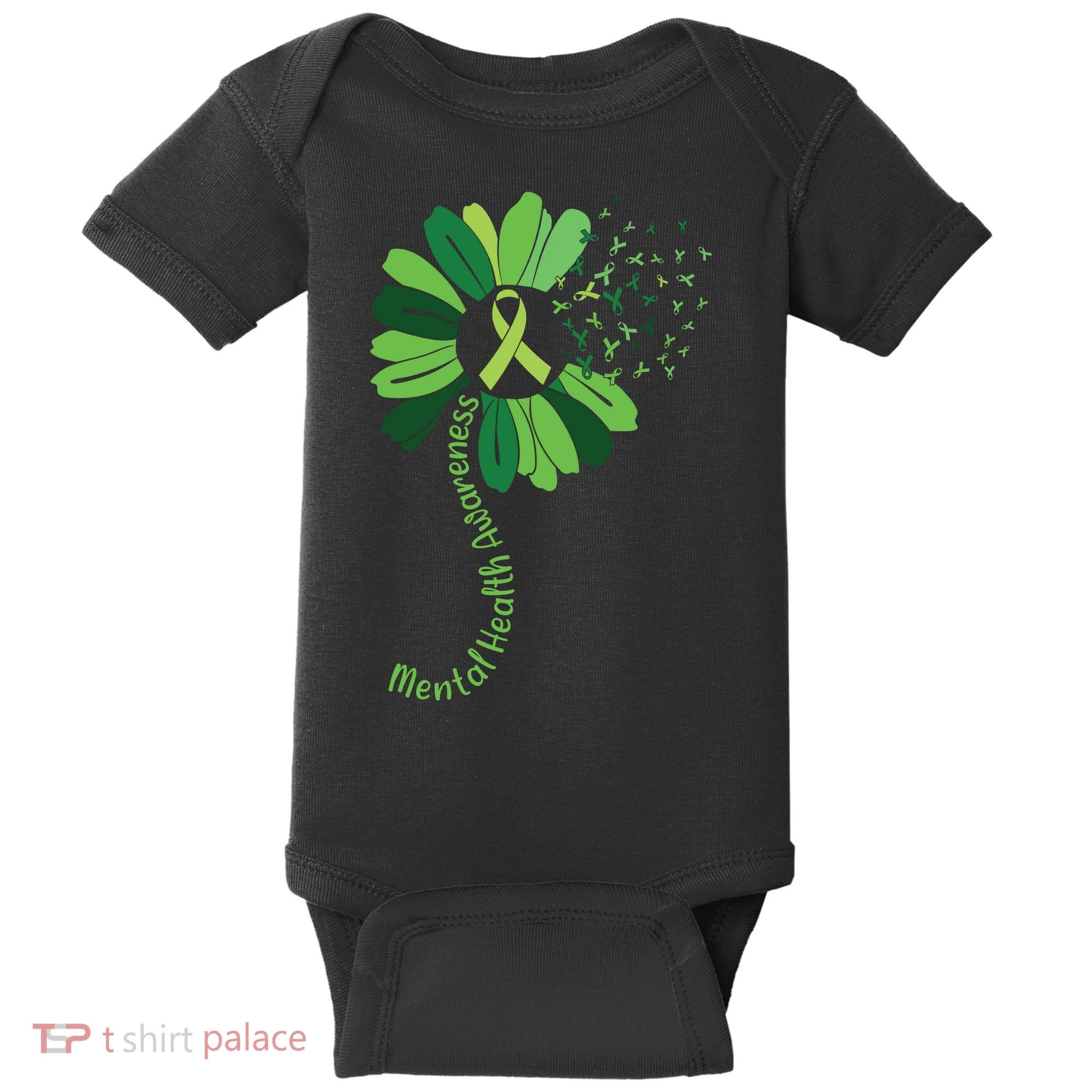 Green Flower Mental Health Awareness Baby Bodysuit