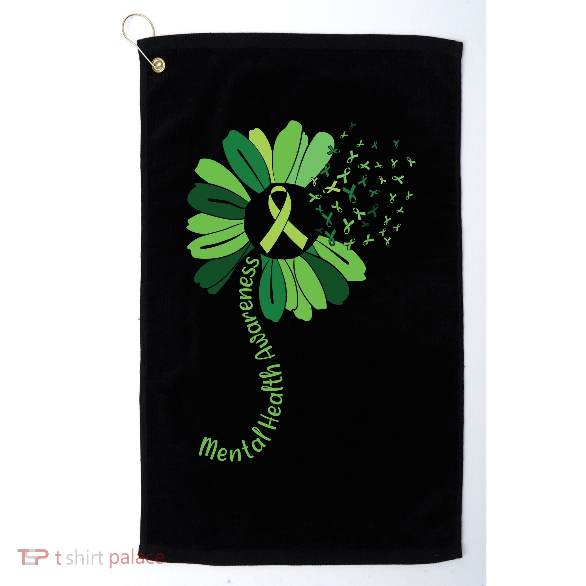 Green Flower Mental Health Awareness Golf Towel