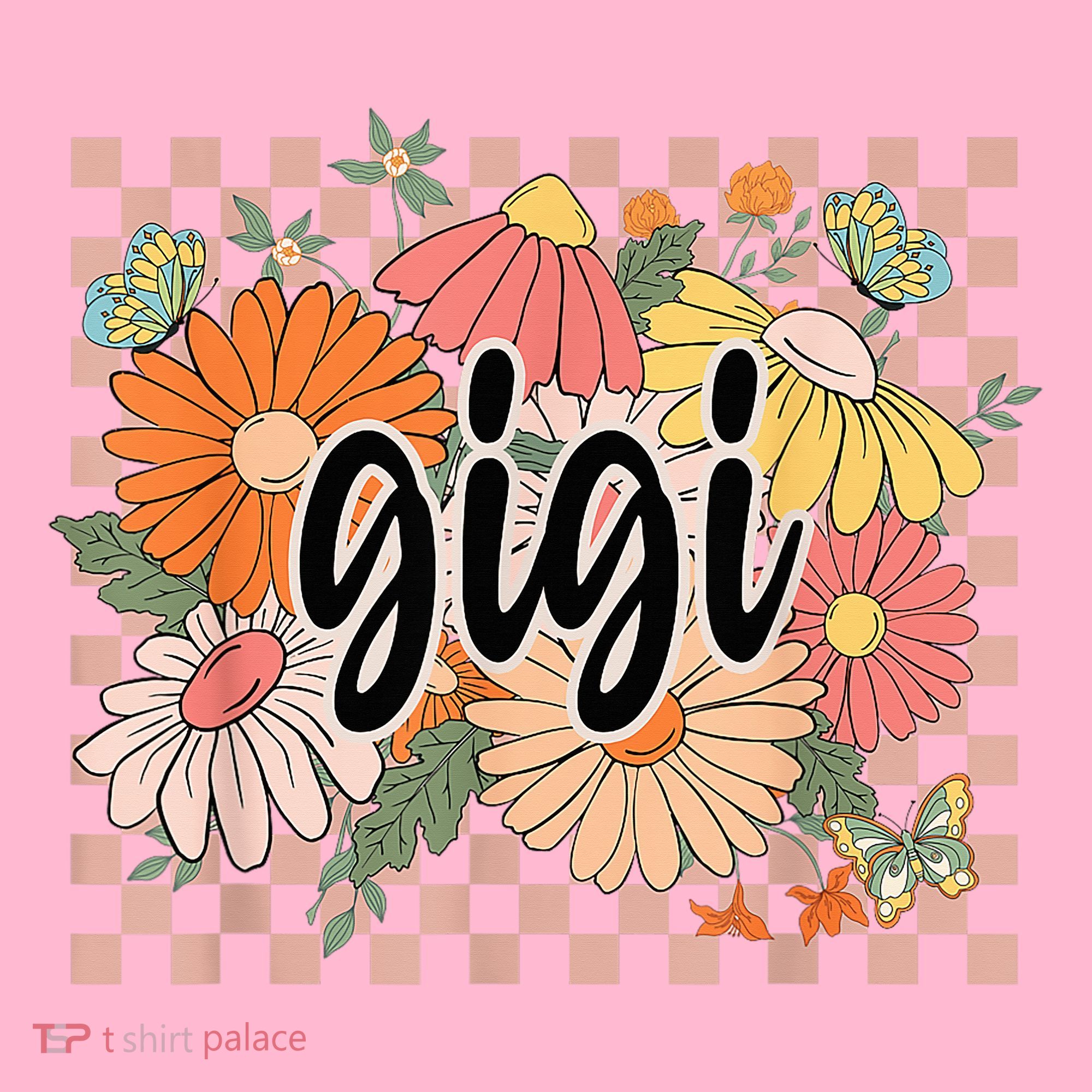 Gigi Floral Mother'S Day Wildflower Girl Checkered T-Shirt