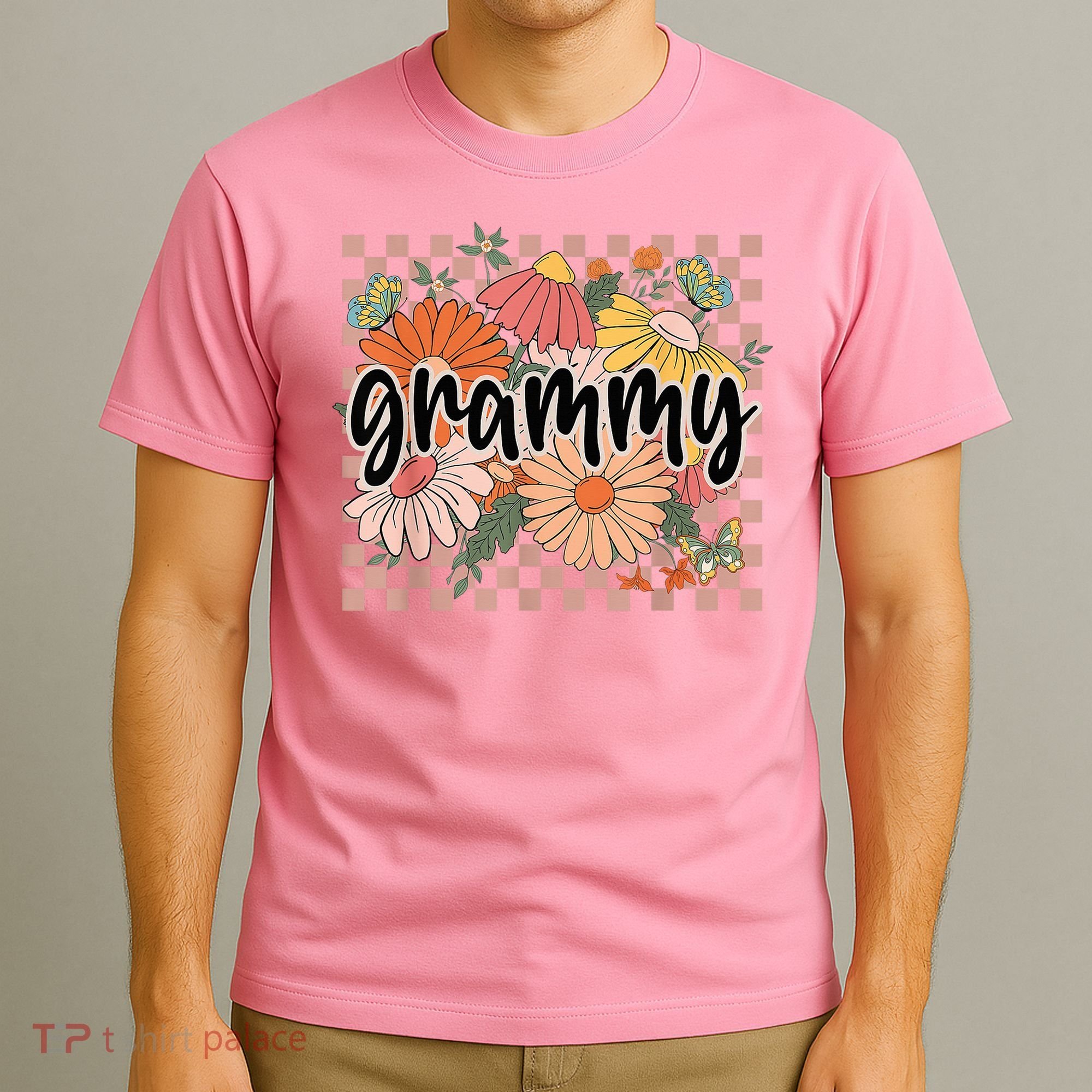 Grammy Floral Mother'S Day Wildflower Girl Checkered T-Shirt