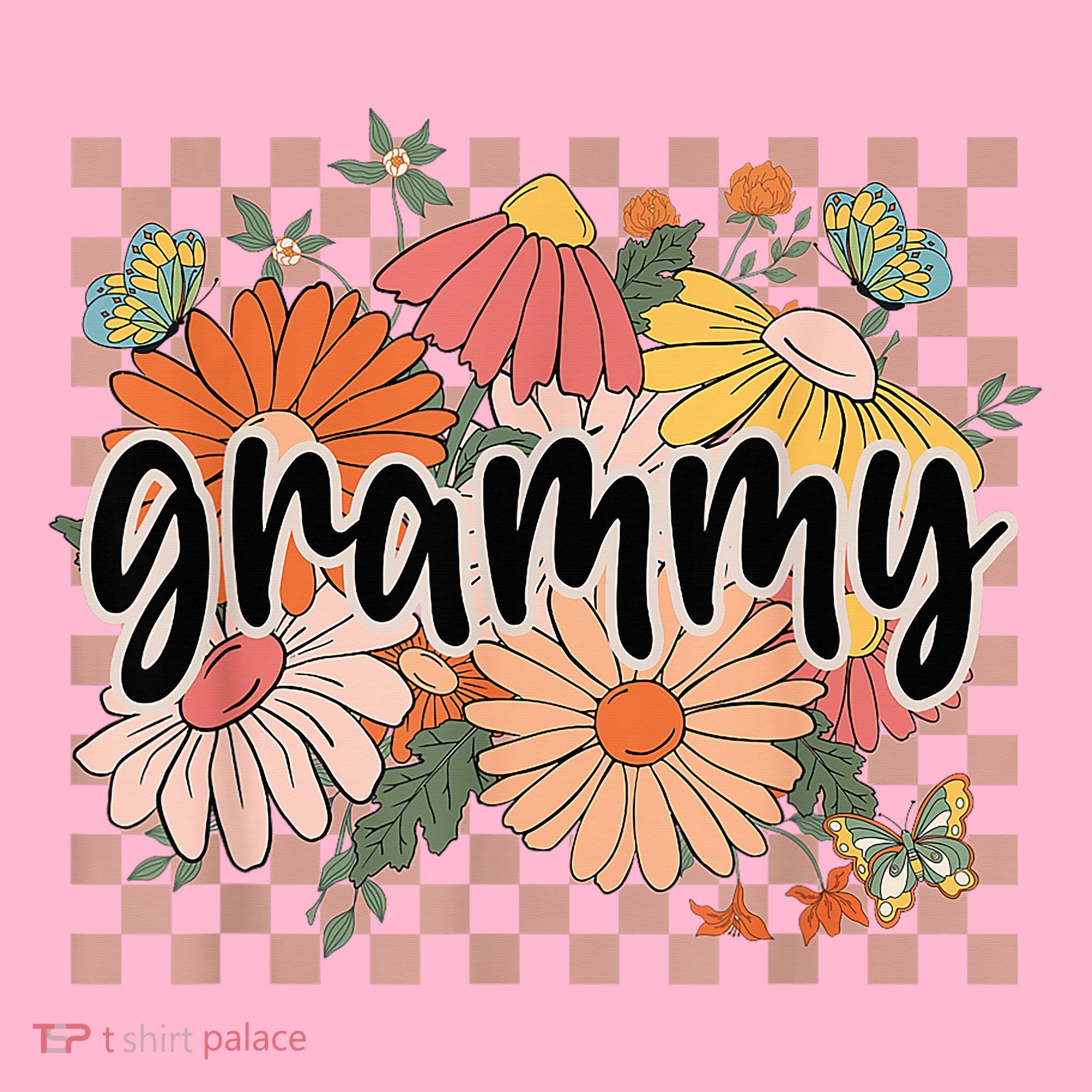 Grammy Floral Mother'S Day Wildflower Girl Checkered T-Shirt