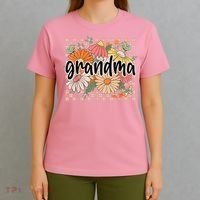 Grandma Floral Mother'S Day Wildflower Girl Checkered T-Shirt thumb 4