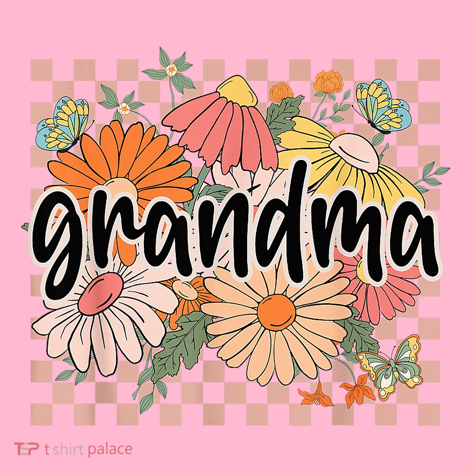 Grandma Floral Mother'S Day Wildflower Girl Checkered T-Shirt