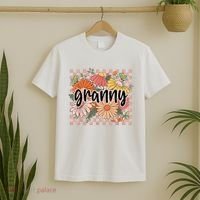 Granny Floral Mother'S Day Wildflower Girl Checkered T-Shirt thumb 2