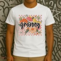 Granny Floral Mother'S Day Wildflower Girl Checkered T-Shirt thumb 3